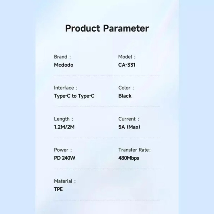 کابل تایپ سی 240W مک دودو مدل CA-3310 طول 1.2 متر